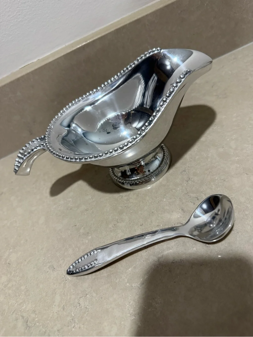 Beatriz Ball Gravy Boat with Ladle spoon with Beaded Edge